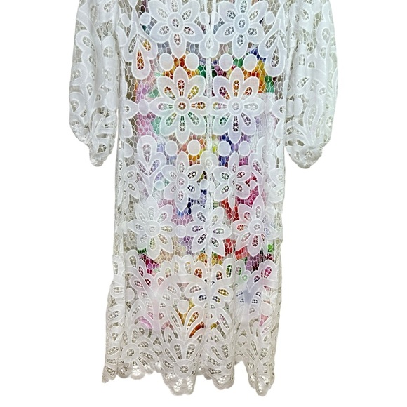 Johnny Was - NWT ‘Lisetta’ Lace Mini Dress in Ivory w/ Floral Slip - White Small - Picture 9 of 15
